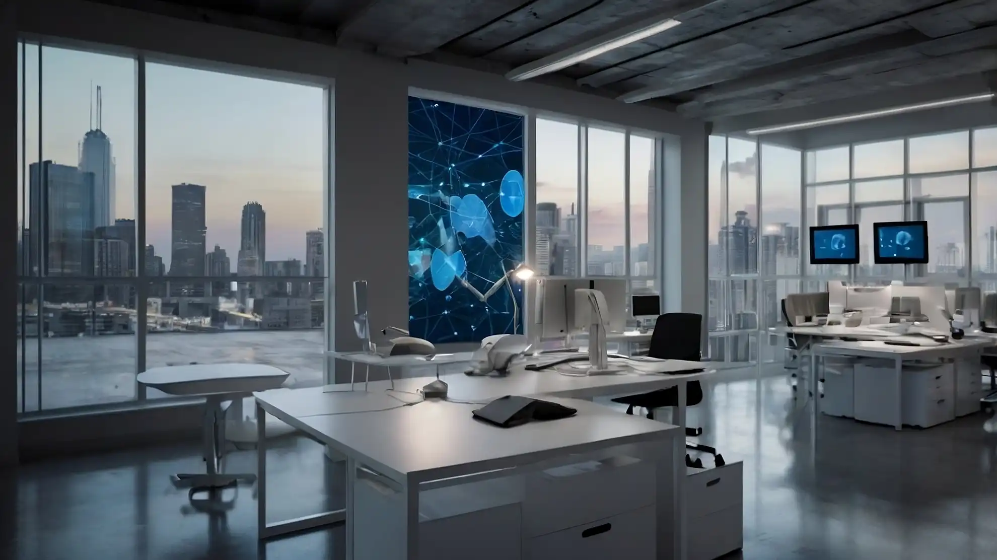 Oficina moderna con vista a la ciudad